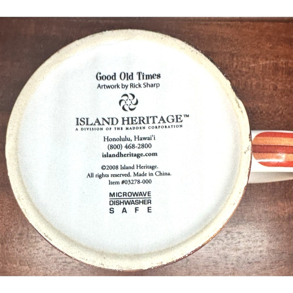 Hawaiian Island Heritage Vintage Ceramic Mug Rick Sharp Kona Surfboard Rentals - Picture 9 of 14